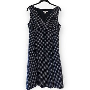 Liz Claiborne, Sleeveless Polka Dot Midi Dress, Black, White, Tie Waist,